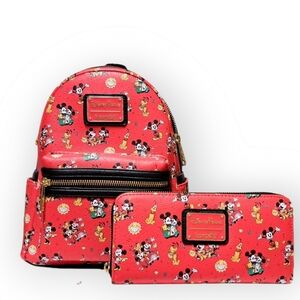 Loungefly Disney Mickey Mouse Red Backpack and Wallet